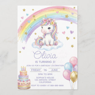 Magischer Pastell-Regenbogen-Einhorn-Geburtstag Einladung