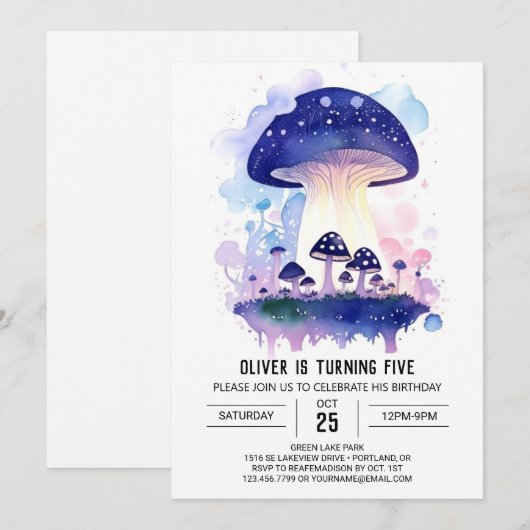 Magischer Pilz Toadstol Geburtstag Einladung (Vorne/Hinten)