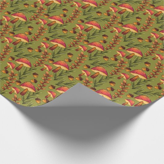 Magischer Pilzwald auf dem Olive Green Geschenkpapier (Ecke)