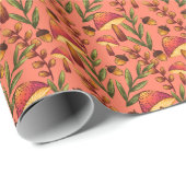 Magischer Pilzwald auf Korallenrosa Geschenkpapier (Rolleneckpunkt)