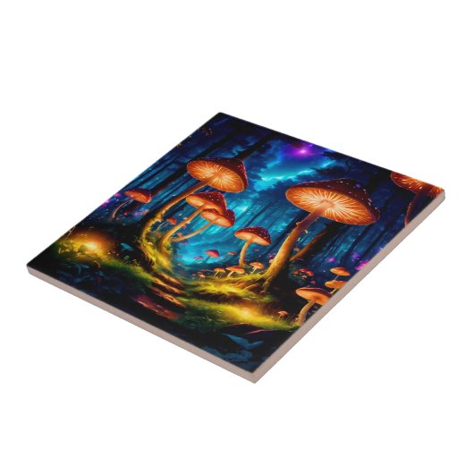 Magischer Pilzwald Mitternacht Fliese (Seite)
