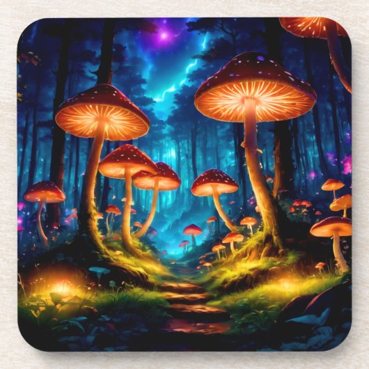 Magischer Pilzwald Mitternacht Getränkeuntersetzer (Vorderseite)