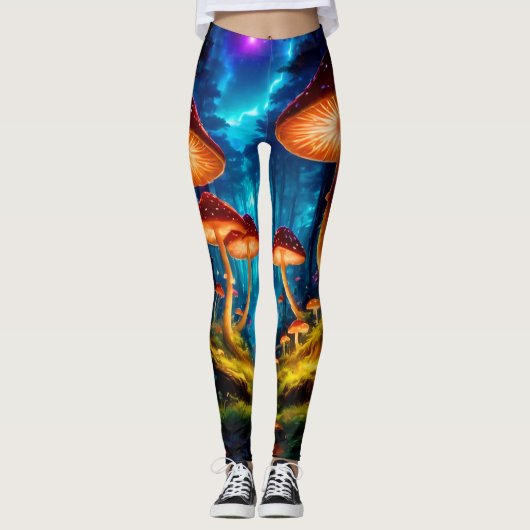 Magischer Pilzwald Mitternacht Leggings (Vorderseite)
