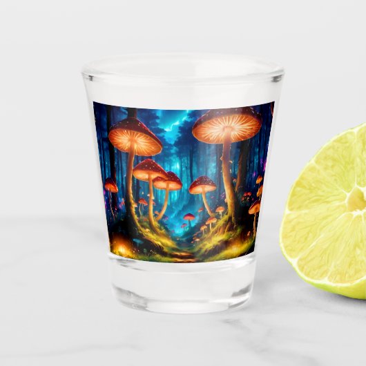 Magischer Pilzwald Mitternacht Schnapsglas (Vorderseite)