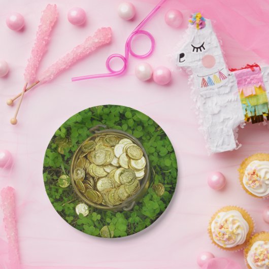 Magischer Pot aus Gold mit Kleeblättern! Pappteller (Party)