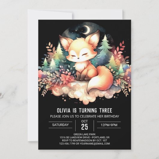 Magischer Printable Fox Geburtstag Einladung (Vorderseite)