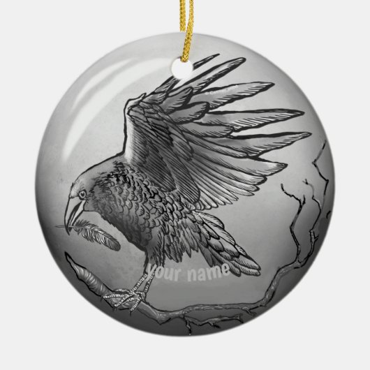 Magischer Rabe  Keramik Ornament (Vorne)