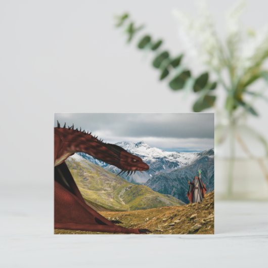 Magischer Red Dragon Vs Wizard Postkarte (Stehend Vorderseite)