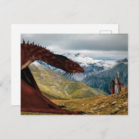 Magischer Red Dragon Vs Wizard Postkarte (Vorne/Hinten)