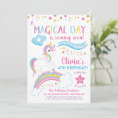Magischer Regenbogen Einhorn Einladung zum Geburts (Stehend Vorderseite)