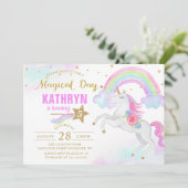 Magischer Regenbogen Einhorn Einladung zum Geburts (Stehend Vorderseite)