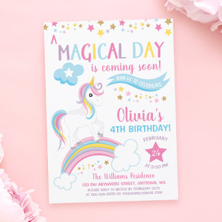 Magischer Regenbogen Einhorn Einladung zum Geburts