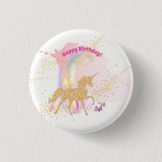 Magischer Regenbogen-Einhorn-Geburtstagsparty Button (Vorderseite)