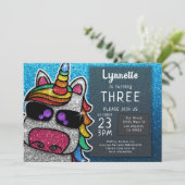 Magischer Regenbogen Einhorn Glitzer Whimsical Geb Einladung (Stehend Vorderseite)