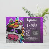 Magischer Regenbogen Einhorn Glitzer Whimsical Geb Einladung (Stehend Vorderseite)