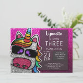 Magischer Regenbogen Einhorn Glitzer Whimsical Geb Einladung (Stehend Vorderseite)
