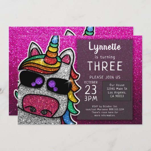 Magischer Regenbogen Einhorn Glitzer Whimsical Geb Einladung (Vorne/Hinten)