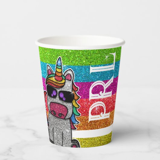 Magischer Regenbogen Einhorn Glitzer Whimsical Geb Pappbecher (Rückseite)