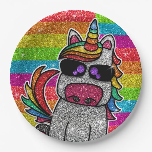 Magischer Regenbogen Einhorn Glitzer Whimsical Geb Pappteller (Vorderseite)