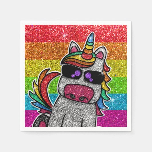 Magischer Regenbogen Einhorn Glitzer Whimsical Geb Serviette (Vorderseite)