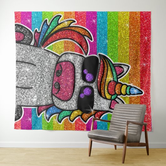 Magischer Regenbogen Einhorn Glitzer Whimsical Geb Wandteppich (Beispiel (Horizontal))