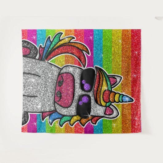 Magischer Regenbogen Einhorn Glitzer Whimsical Geb Wandteppich (Vorderseite (Horizontal))