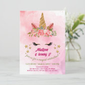 Magischer Regenbogen Einhorn Gold Glitzer Girl Bir Einladung (Stehend Vorderseite)