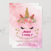 Magischer Regenbogen Einhorn Gold Glitzer Girl Bir Einladung (Vorne/Hinten)