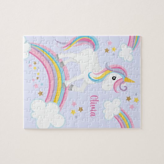 Magischer Regenbogen Einhorn Lila Personalisierte Puzzle (Horizontal)