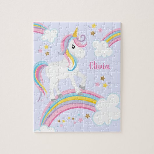 Magischer Regenbogen Einhorn Lila Personalisierte  Puzzle (Vertikal)