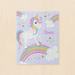 Magischer Regenbogen Einhorn Lila Personalisierte  Puzzle<br><div class="desc">Ein niedliches lila Einhorn-Puzzle für Kinder mit Sternen und Regenbogen. Personalisieren Sie mit ihrem Namen,  um ein lustiges Geschenk für ein Mädchen zu machen!</div>