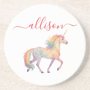 Magischer Regenbogen-Einhorn-Name Personalisiert Getränkeuntersetzer