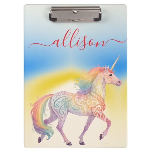 Magischer Regenbogen-Einhorn-Name Personalisiert  Klemmbrett (Vorderseite)