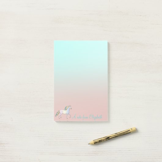 Magischer Regenbogen Einhorn, Ombre -Personalisier Post-it Klebezettel (Auf Schreibtisch)