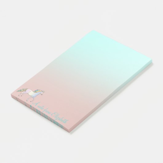 Magischer Regenbogen Einhorn, Ombre -Personalisier Post-it Klebezettel (angewinkelt)