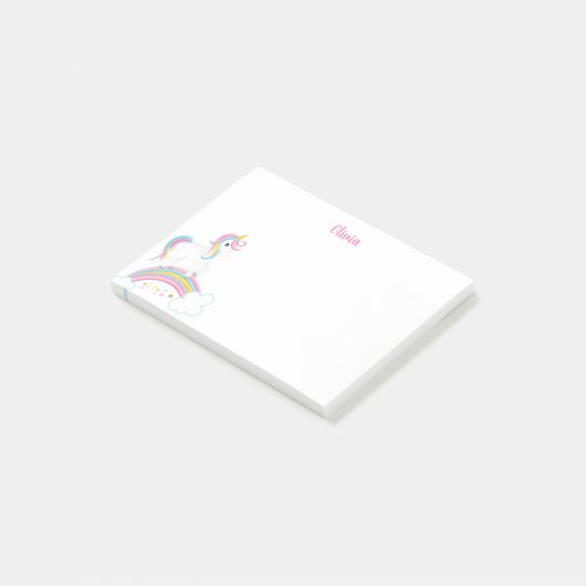 Magischer Regenbogen Einhorn Personalisiert Post-it Klebezettel (angewinkelt)
