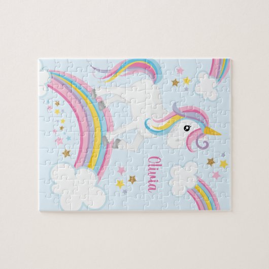 Magischer Regenbogen Einhorn Personalisierte Kinde Puzzle (Horizontal)