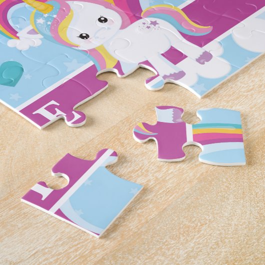 Magischer Regenbogen Einhorn Personalisierte Kinde Puzzle (Seite)