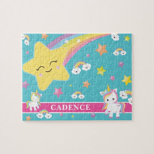Magischer Regenbogen Einhorn Personalisierte Kinde Puzzle (Horizontal)