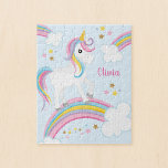 Magischer Regenbogen Einhorn Personalisierte Kinde Puzzle<br><div class="desc">Ein niedliches Einhorn-Puzzle für Kinder mit Sternen und Regenbogen. Personalisieren Sie mit ihrem Namen,  um ein lustiges Geschenk für ein Mädchen zu machen!</div>