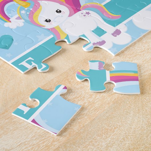 Magischer Regenbogen Einhorn Personalisierte Kinde Puzzle (Seite)