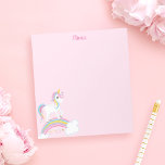 Magischer Regenbogen Einhorn Rosa Personalisiert Notizblock<br><div class="desc">Niedliches Einhorn-Notizblock mit Sternen und Regenbogen auf hellrosa Hintergrund. Personalisieren Sie mit ihrem Namen,  um ein lustiges Geschenk für ein Mädchen zu machen!</div>