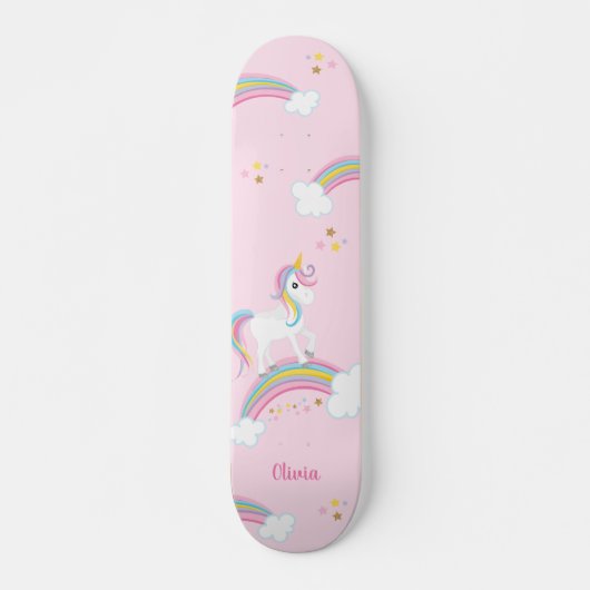 Magischer Regenbogen Einhorn Rosa Personalisiert Skateboard (Vorne)