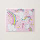 Magischer Regenbogen Einhorn Rosa Personalisierte  Puzzle (Horizontal)