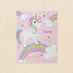 Magischer Regenbogen Einhorn Rosa Personalisierte  Puzzle<br><div class="desc">Ein niedliches rosa Einhorn-Puzzle für Kinder mit Sternen und Regenbogen. Personalisieren Sie mit ihrem Namen,  um ein lustiges Geschenk für ein Mädchen zu machen!</div>