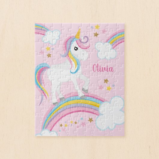 Magischer Regenbogen Einhorn Rosa Personalisierte  Puzzle