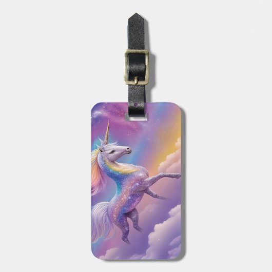 Magischer Regenbogen-Glitzer Weißer Einhorn Glitze Gepäckanhänger (Vorderseite vertikal)