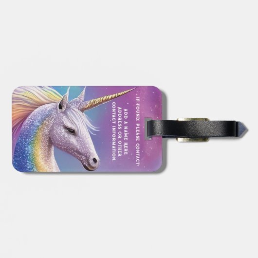 Magischer Regenbogen-Glitzer Weißer Einhorn Glitze Gepäckanhänger (Rückseite horizontal)
