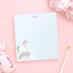 Magischer Regenbogen Unicorn Personalisiert Notizblock<br><div class="desc">Niedliches Einhorn-Notizblock mit Sternen und Regenbogen auf hellblauem Hintergrund. Personalisieren Sie mit ihrem Namen,  um ein lustiges Geschenk für ein Mädchen zu machen!</div>