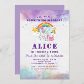 Magischer Rosa Einhorn Regenbogen-Kindergeburtstag Einladung (Vorne/Hinten)